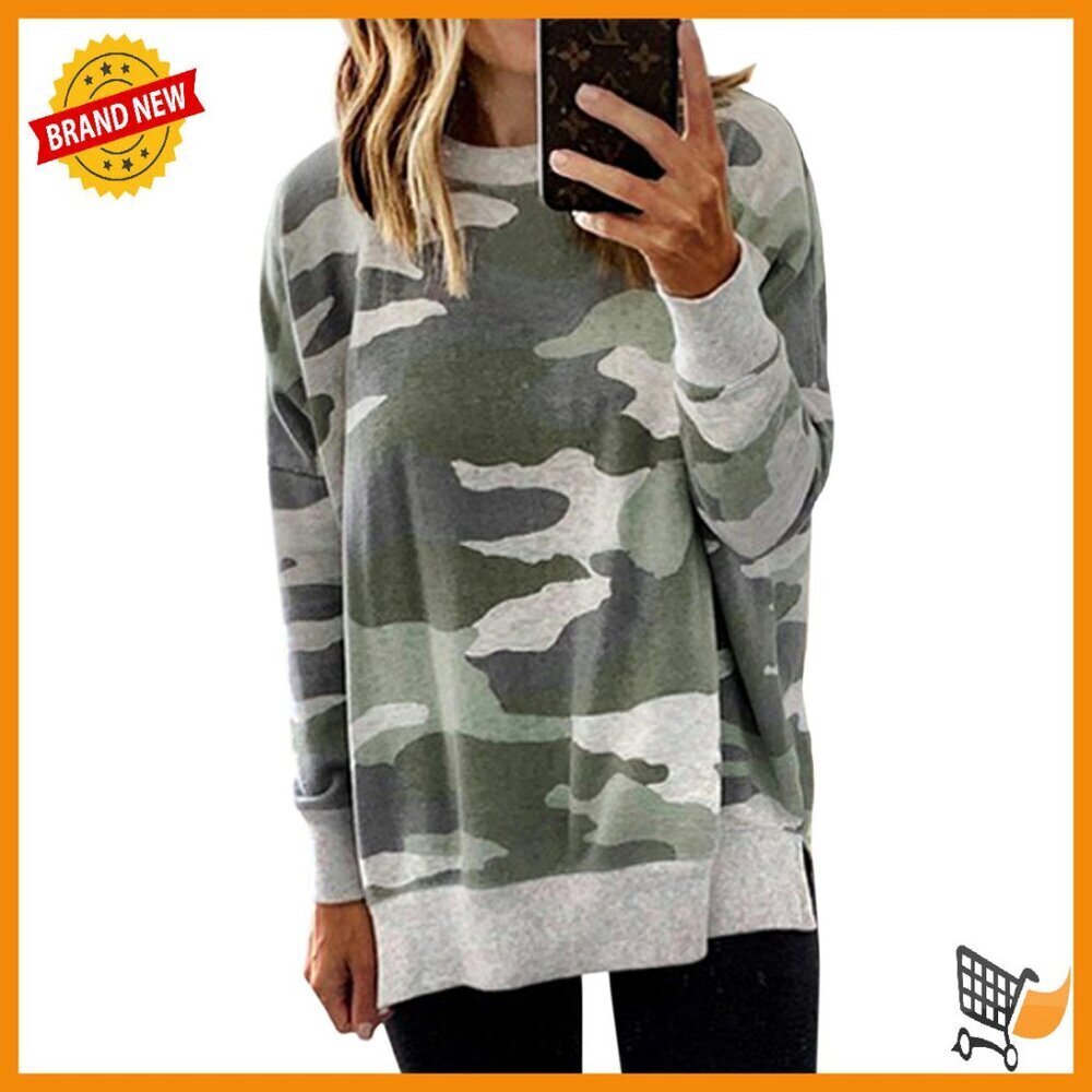 Oversized Crewneck Sweatshirt Side Split Recycled Material Casual Pullover